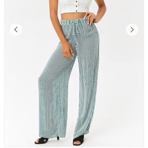 Emerald green & white striped palazzo pants